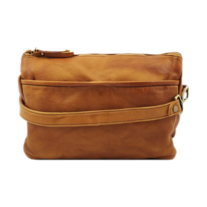 Washed Full Grain Leather Crossbody Bag With Detachable Adjustable Strap
