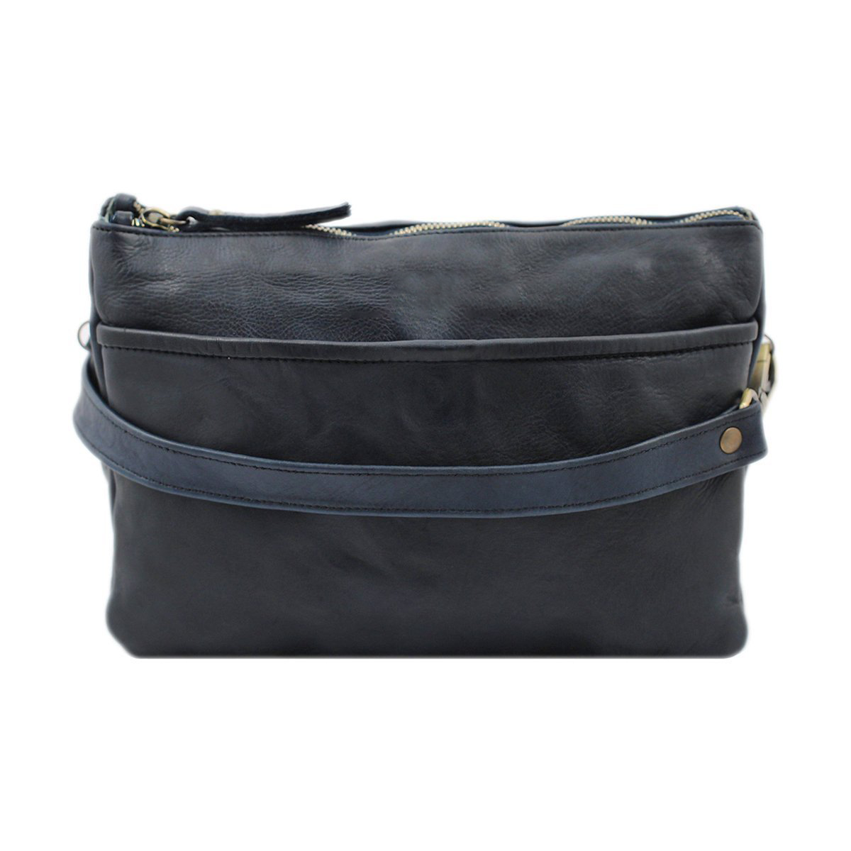 Washed Full Grain Leather Crossbody Bag With Detachable Adjustable Strap
