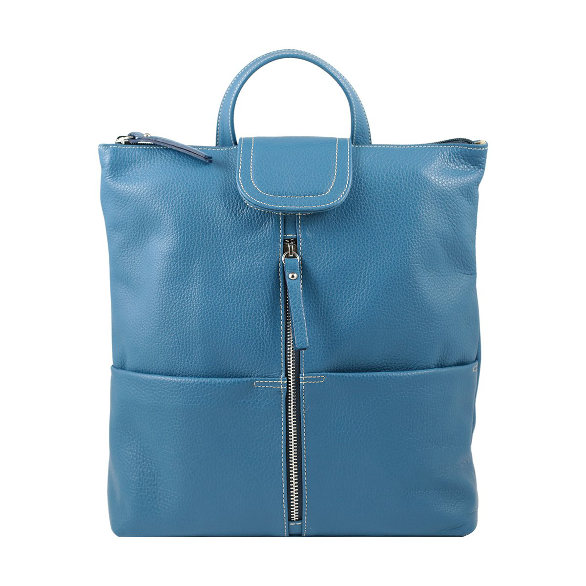 Textured Full Grain Leather Convertible Backpack With Dual Front External Pockets