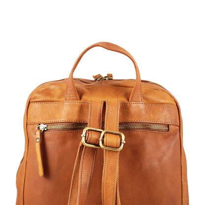 Large Vintage Washed Full Grain Leather Laptop Backpack With Multi-Zip Storage