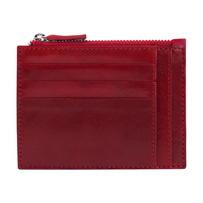 Multi-Slot Full Grain Leather Card Holder With Top Metal Zipper