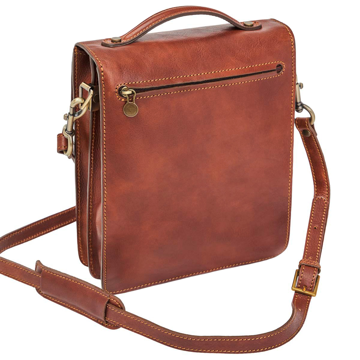 Vertical Hand-Buffered Full Grain Leather Shoulder Bag With Dual Carry Straps